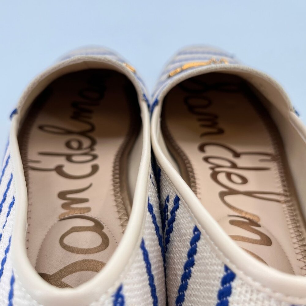 Sam Edelman Loraine Loafer Cobalt Stripe Size 8.5 Fabric Bit Almond Toe Flat - Picture 8 of 13